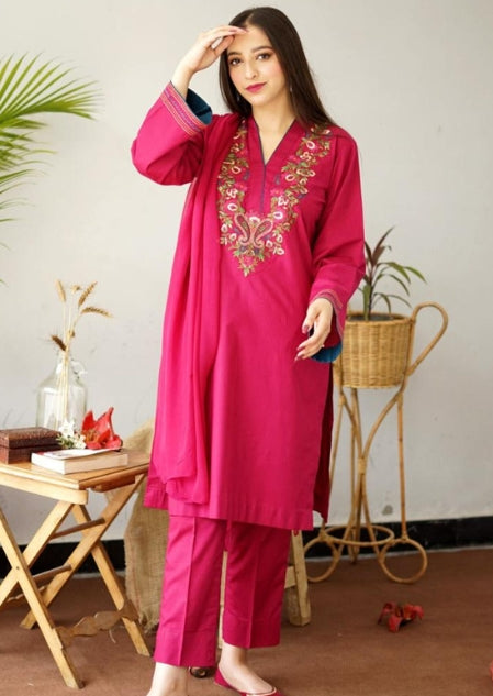 Floral Embroidered Pink Dress 3Pc (Lawn)