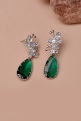 Party Wear Green Silver Earrings