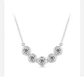 Radiant Five-Stone Cubic Zirconia Necklace - Elegant Silver Chain