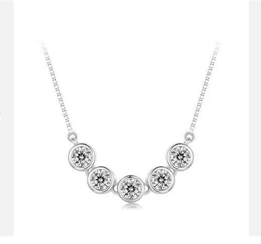 Radiant Five-Stone Cubic Zirconia Necklace - Elegant Silver Chain