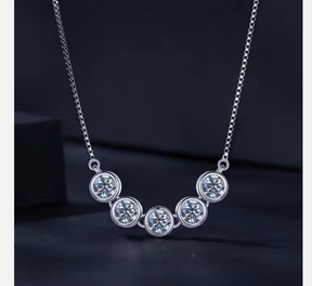 Radiant Five-Stone Cubic Zirconia Necklace - Elegant Silver Chain