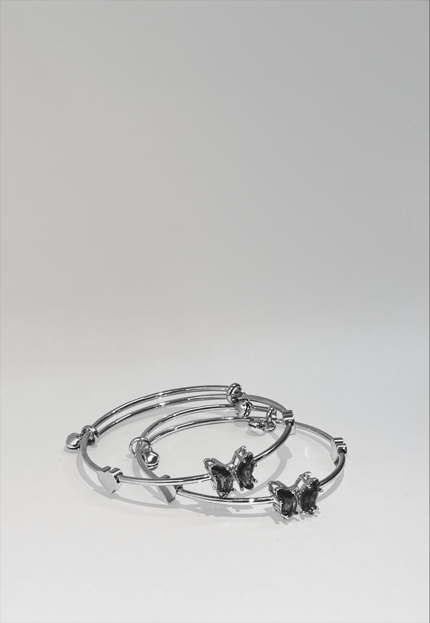 Elegant Silver Butterfly Charm Bangles